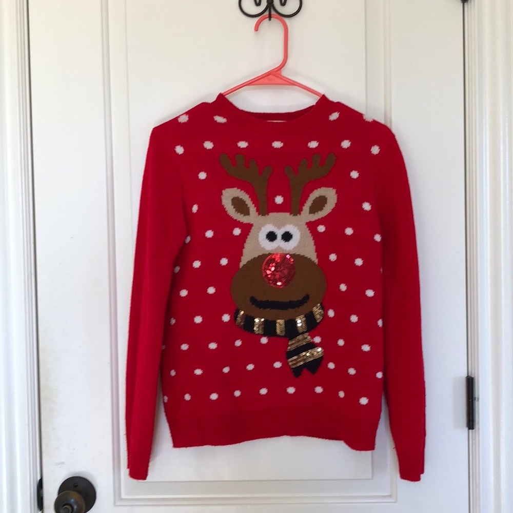 Sequined Rudolph Christmas Sweater